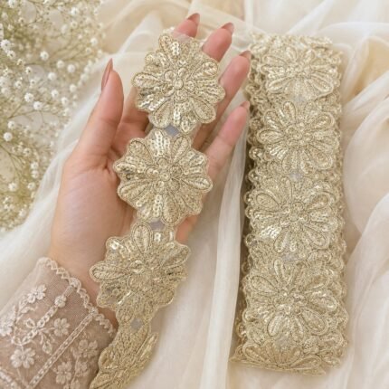 golden zari flower Lace