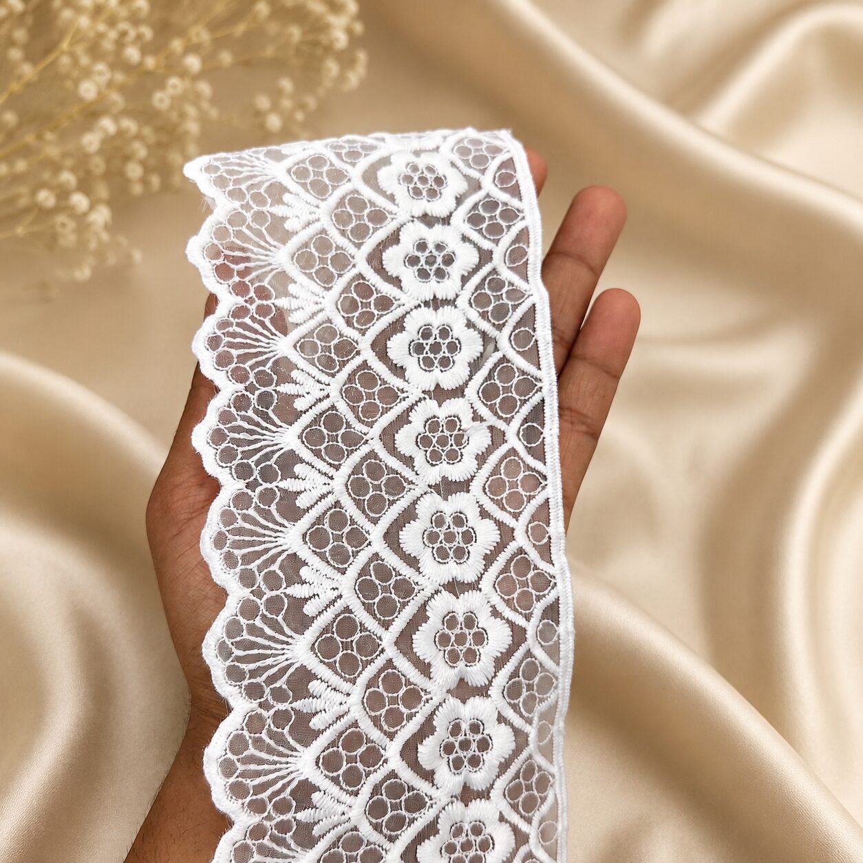 White Organza Net Border Lace White Organza Net Border Lace