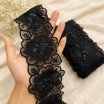 Zexira Beautiful Black Sequence Floral 3 Inch 4.5 Meter Trending Border Lace