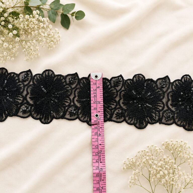 Zexira Beautiful Black Sequence Floral 3 Inch 4.5 Meter Trending Border Lace