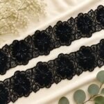 Zexira Beautiful Black Sequence Floral 3 Inch 4.5 Meter Trending Border Lace
