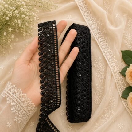 Zexira Black Cotton Sequence Cut Work 10 Meter 2 Inch Border Lace