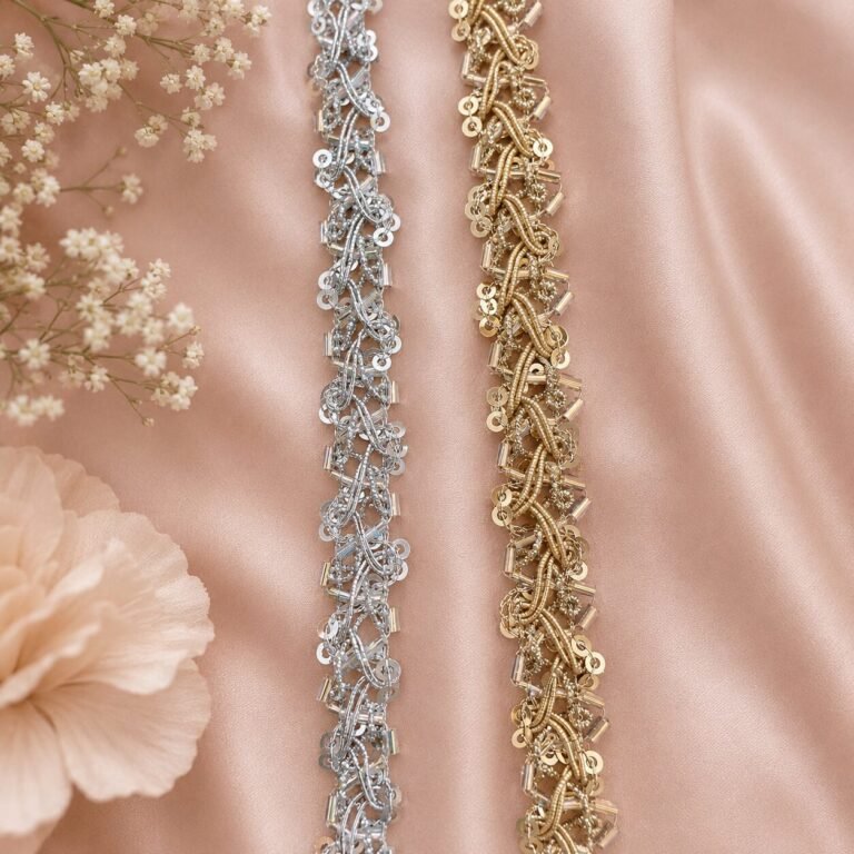 Add a luxurious finishing touch to your ethnic and designer outfits with the Zexira Golden & Silver Combo Kinari 36 Meter Lace. This premium combo pack includes 36 meters of elegant kinari lace (18 meters Golden + 18 meters Silver), making it an ideal choice for fashion designers, boutiques, tailors, resellers, and DIY craft enthusiasts. The beautiful metallic finish and intricate zari-inspired design create a rich, festive look that enhances every garment with elegance and style. Combo kinari lace is widely used for traditional Indian wear because of its versatility and timeless appeal. Crafted with quality materials, this decorative lace is lightweight, durable, and easy to stitch or glue onto fabrics. The shimmering gold and silver colors complement a wide range of outfits, allowing you to mix and match according to your design needs. Whether you're creating festive attire or upgrading everyday ethnic wear, this lace delivers a professional and premium finish. Perfect for decorating saree borders, dupattas, lehengas, kurtis, salwar suits, blouses, gowns, sherwanis, jackets, potlis, cushions, table runners, torans, gift wrapping, and various home décor or DIY craft projects. It is also an excellent choice for wedding wear, festive collections, Navratri, Diwali, Eid, bridal outfits, stage costumes, dance dresses, and boutique tailoring. Product Features Brand: Zexira Product: Golden & Silver Combo Kinari Lace Total Length: 36 Meters (18M Golden + 18M Silver) Color: Golden & Silver Material: Premium Decorative Kinari Lace Finish: Elegant Metallic Shine Easy to Stitch: Suitable for machine and hand sewing Reusable & Durable: Long-lasting quality for multiple projects Enhance every creation with a touch of elegance using the Zexira Golden & Silver Combo Kinari 36 Meter Lace—the perfect combination of premium quality, attractive design, and exceptional value for fashion and craft applications. Inspired by the decorative kinari and zari trims commonly used in ethnic apparel, this combo offers both versatility and a refined finish for creative projects.