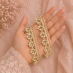 Zexira Beautiful Golden Zari Beads Work 1 Inch 8 Meter Dupatta Lace