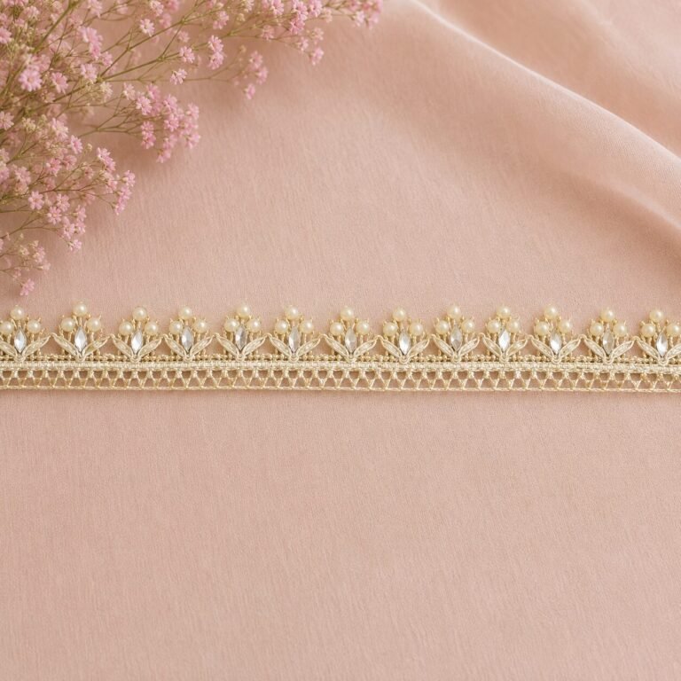 Zexira Beautiful Golden Zari Beads Work 1 Inch 8 Meter Dupatta Lace