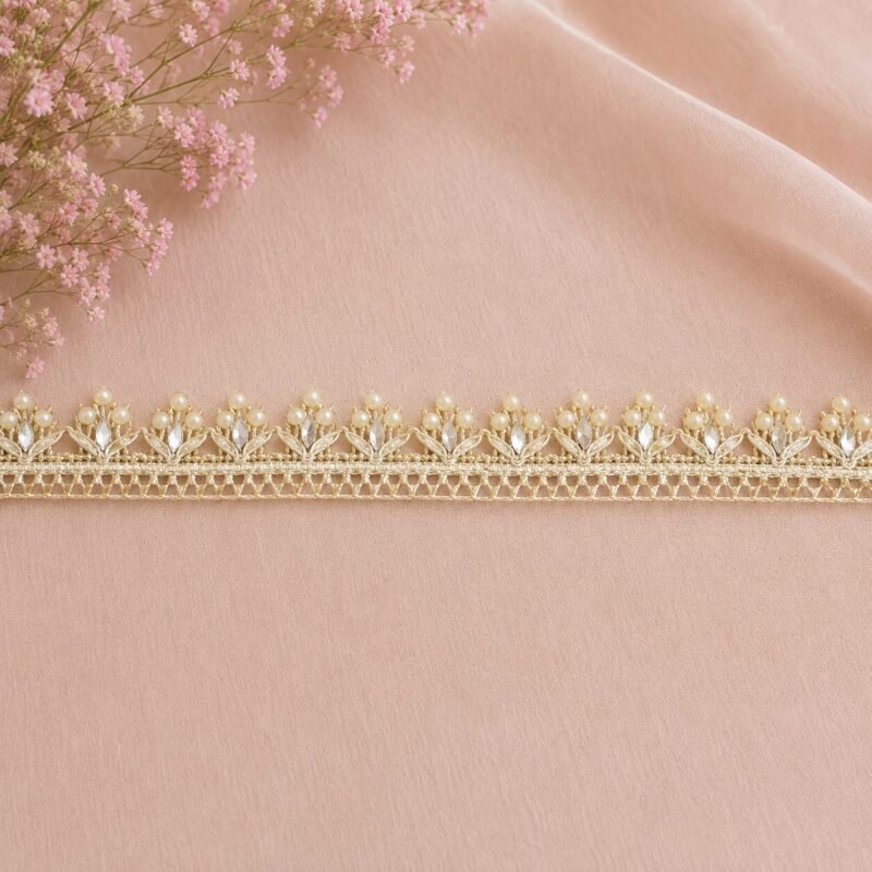 Zexira Beautiful Golden Zari Beads Work 1 Inch 8 Meter Dupatta Lace