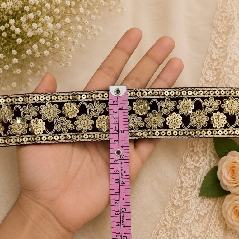 Zexira Maroon Velvet Flower 2 Inch 9 Meter Border Lace