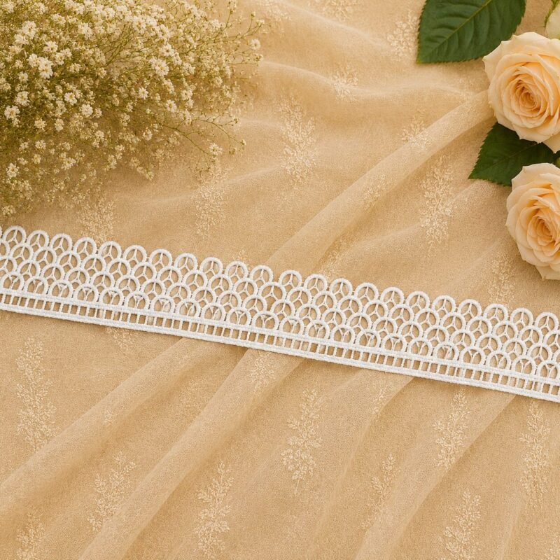 Zexira OffWhite Cotton Sequence Cut Work 10 Meter 2 Inch Border Lace