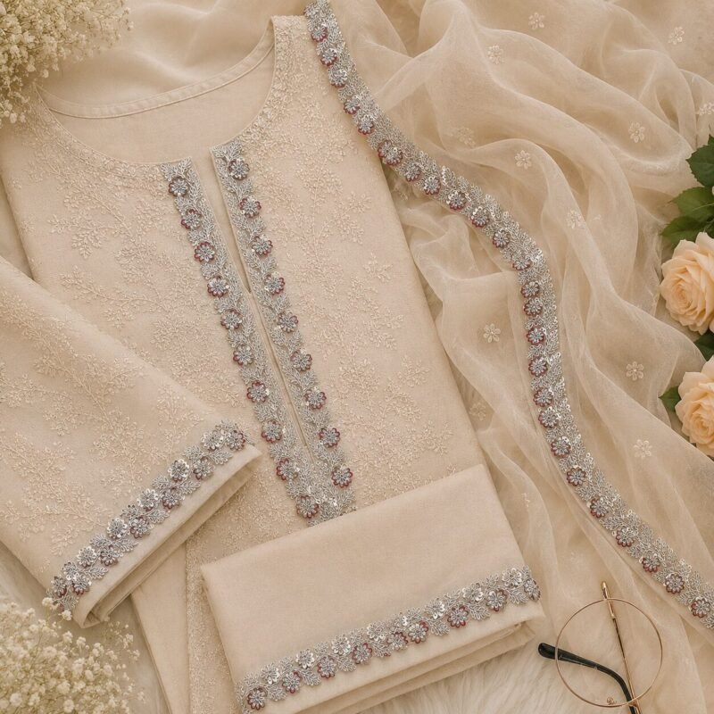 Zexira Silver Sequence Work Flower 9 Meter 1 Inch Border Lace