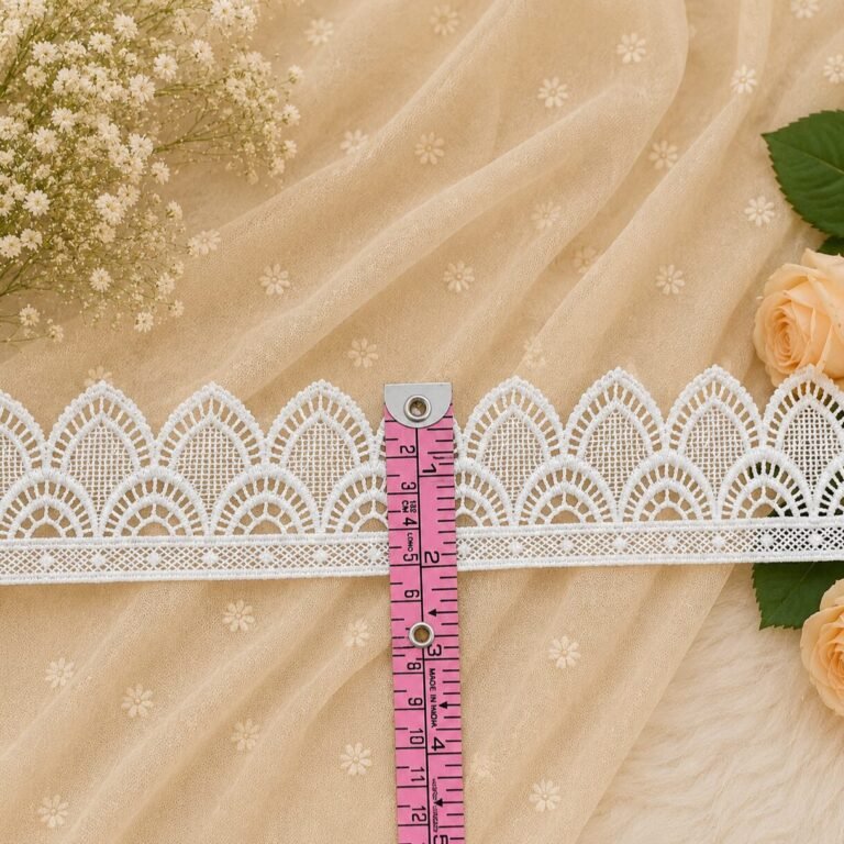 Enhance the beauty of your ethnic and designer outfits with the elegant Zexira White Cotton Cut Work Border Lace. Crafted from premium-quality cotton material, this beautiful lace features an intricate cut work pattern that adds a sophisticated and stylish touch to any garment. With a generous length of 10 meters and a width of 2 inches, it is perfect for multiple sewing, tailoring, and decorative projects. The classic white color complements a wide range of fabrics and outfits, making it an ideal choice for kurtis, suits, dupattas, sarees, lehengas, blouses, gowns, and Pakistani dresses. The delicate cut work design creates a graceful and premium look, making your outfits stand out during festivals, weddings, parties, and special occasions. Made with high-quality cotton, this border lace is soft, durable, lightweight, and easy to stitch. It can also be used for DIY craft projects, home décor accents, gift wrapping, and fashion accessories. Whether you are a designer, boutique owner, or fashion enthusiast, this versatile lace is a perfect addition to your collection. Product Details: Brand: Zexira Color: White Material: Cotton Design: Cut Work Border Lace Length: 10 Meter Width: 2 Inch Soft, Durable & Easy to Stitch Suitable for Suits, Dupattas, Sarees, Blouses, Kurtis, Lehengas, Gowns & Craft Decoration Add a touch of elegance and timeless charm to your creations with the premium-quality Zexira White Cotton Cut Work Border Lace. Inspired by traditional cutwork lace styling commonly used for dress, saree, and decorative borders.