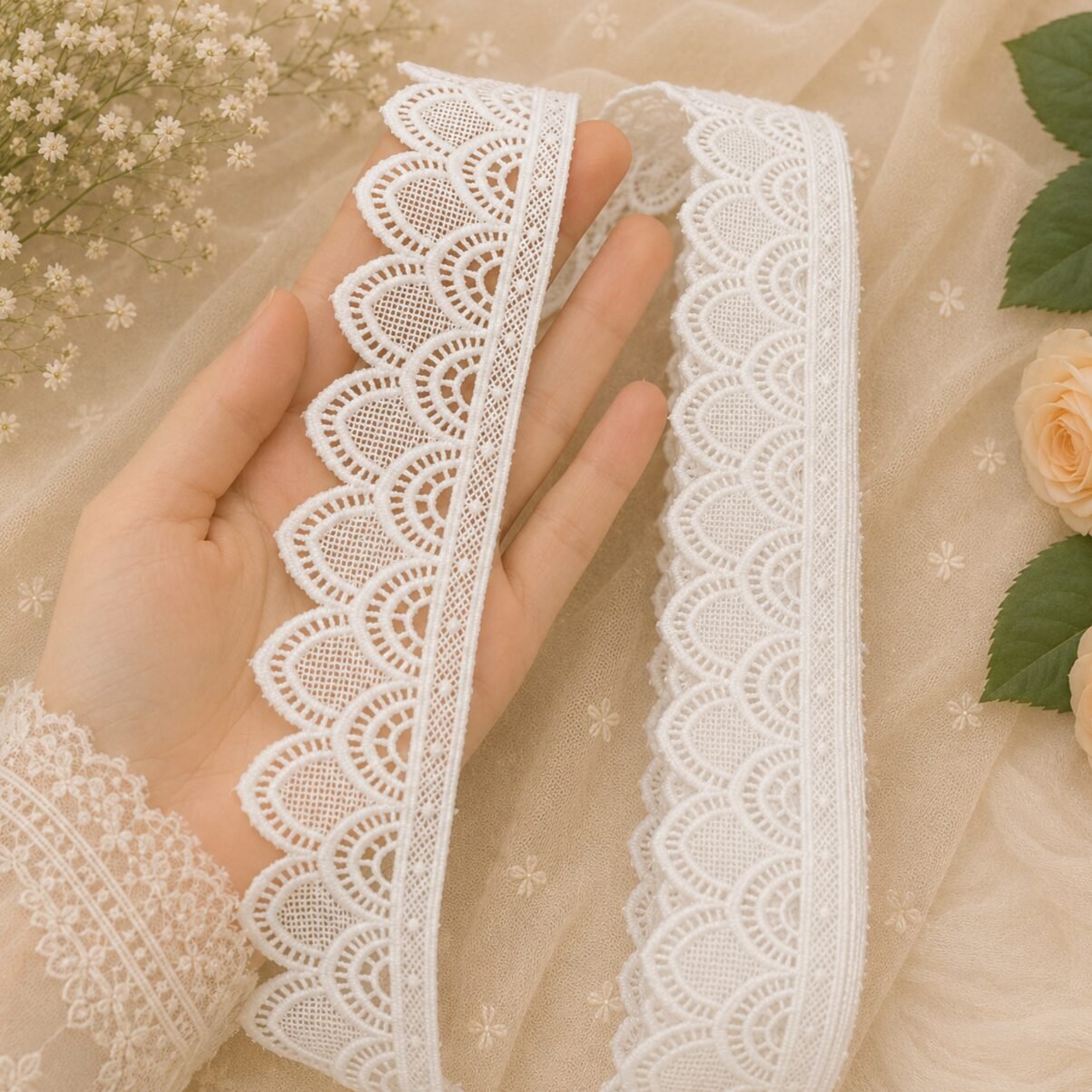 white cotton gpo 4 Zexira White Cotton Cut Work 10 Meter 2 Inch Border Lace