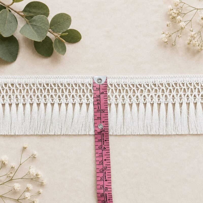 Zexira Beautiful White Cotton Tassel 3 Inch 9 Meter Border Lace