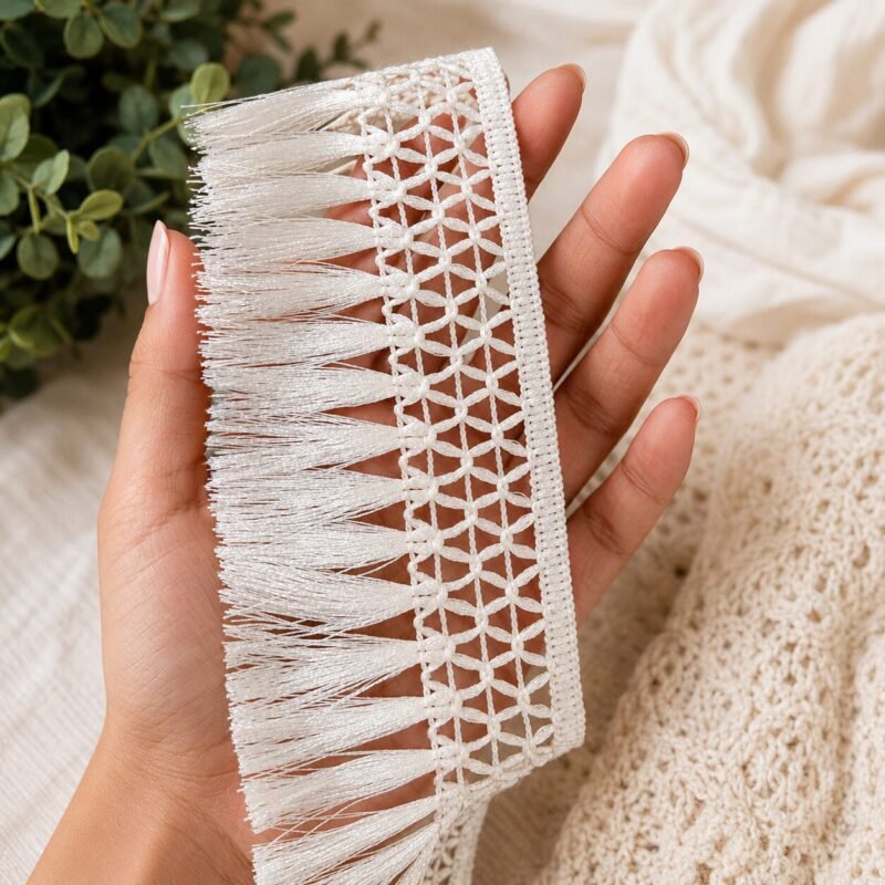 Zexira Beautiful White Cotton Tassel 3 Inch 9 Meter Border Lace