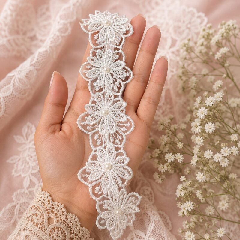 Zexira Beautiful White Net Floral 2 Inch 3 Meter Border Lace