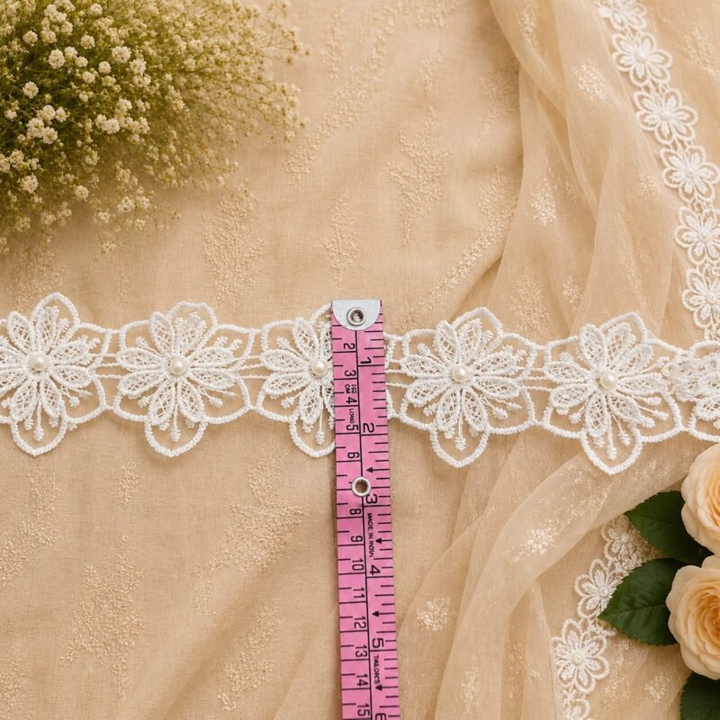 Zexira Beautiful White Net Floral 2 Inch 3 Meter Border Lace