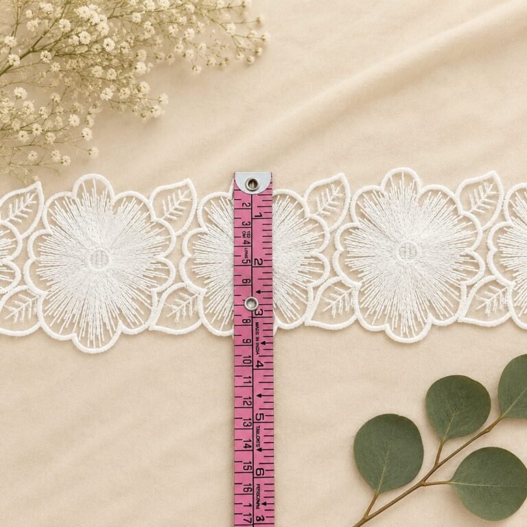 Zexira Beautiful White Sequence Net Flower 3 Inch 4.5 Meter Border Lace