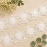 Zexira Beautiful White Sequence Net Flower 3 Inch 4.5 Meter Border Lace