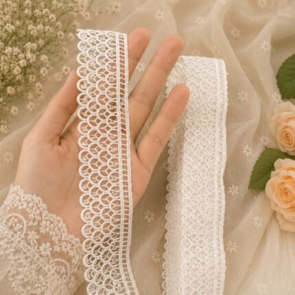 Zexira White Cotton Sequence Cut Work 10 Meter 2 Inch Border Lace