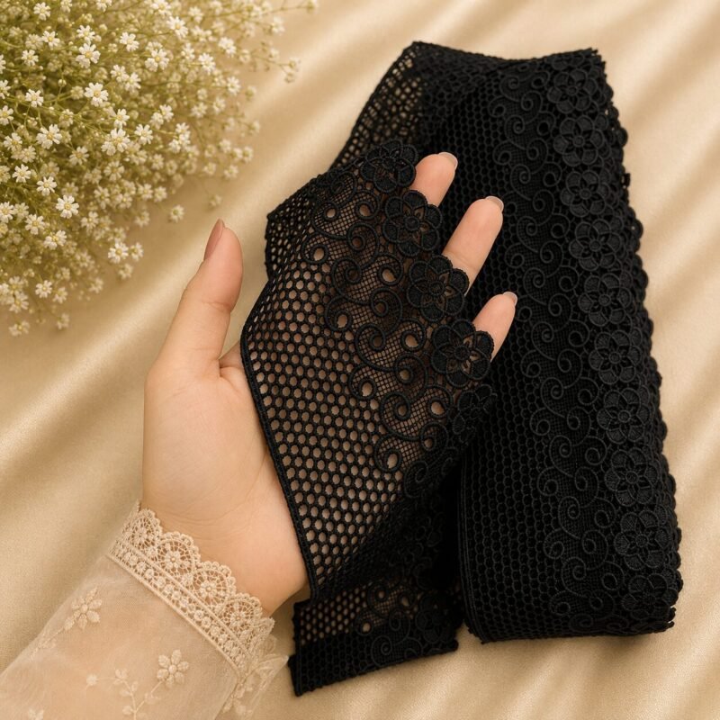 Zexira Black Cotton Gpo 3 Inch 5 Meter Border Lace