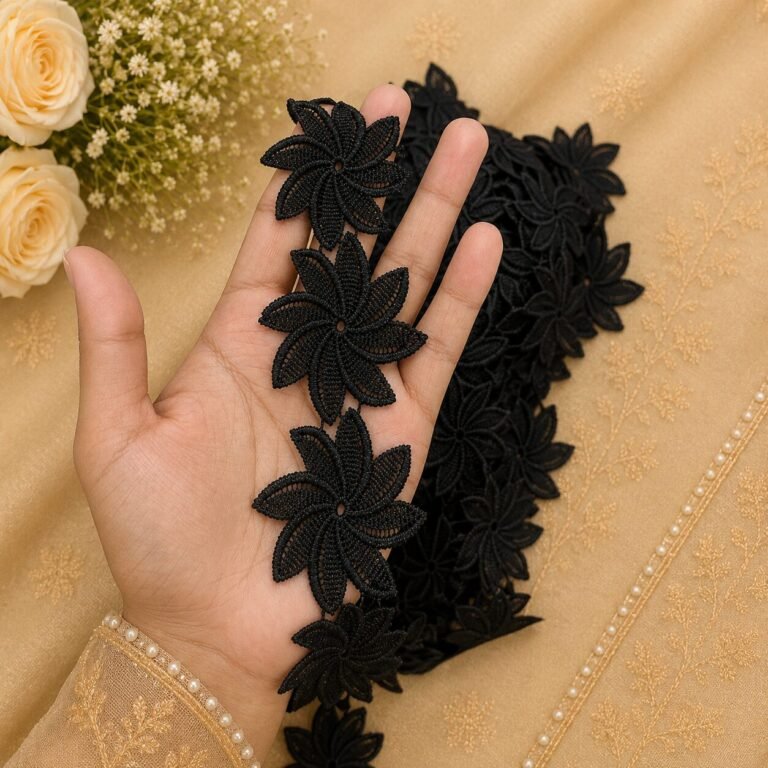 Zexira Black Cotton Big Flower 2 Inch 10 Meter Lace Border