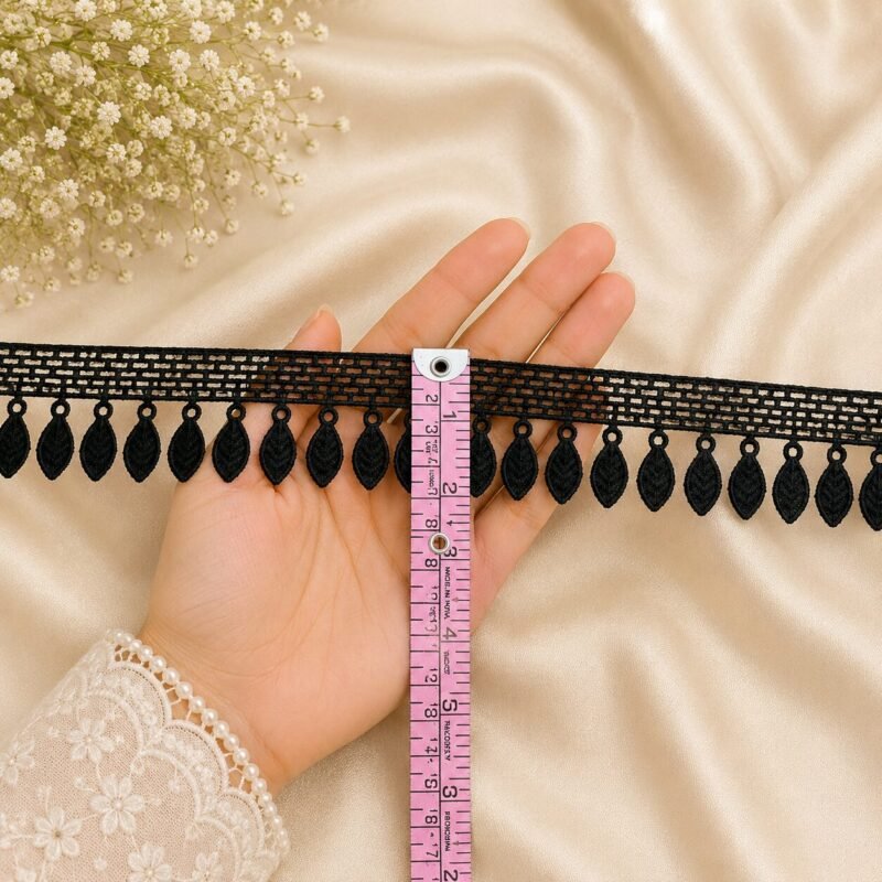 Zexira Black Cotton Leaf Design 2 Inch 10 Meter Border Lace