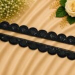 Zexira Black Sequence Cutwork 1 Inch 9 Meter Lace