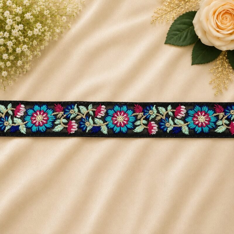 Zexira Beautiful Black Embroidery Flower 2 Inch 9 Meter Border Lace