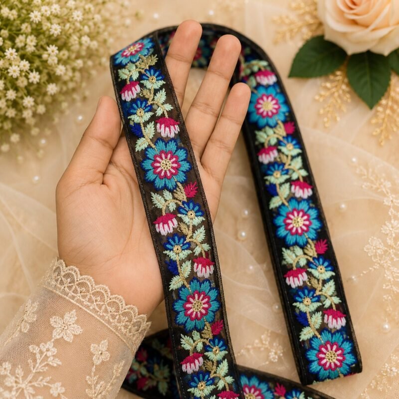 Zexira Beautiful Black Embroidery Flower 2 Inch 9 Meter Border Lace