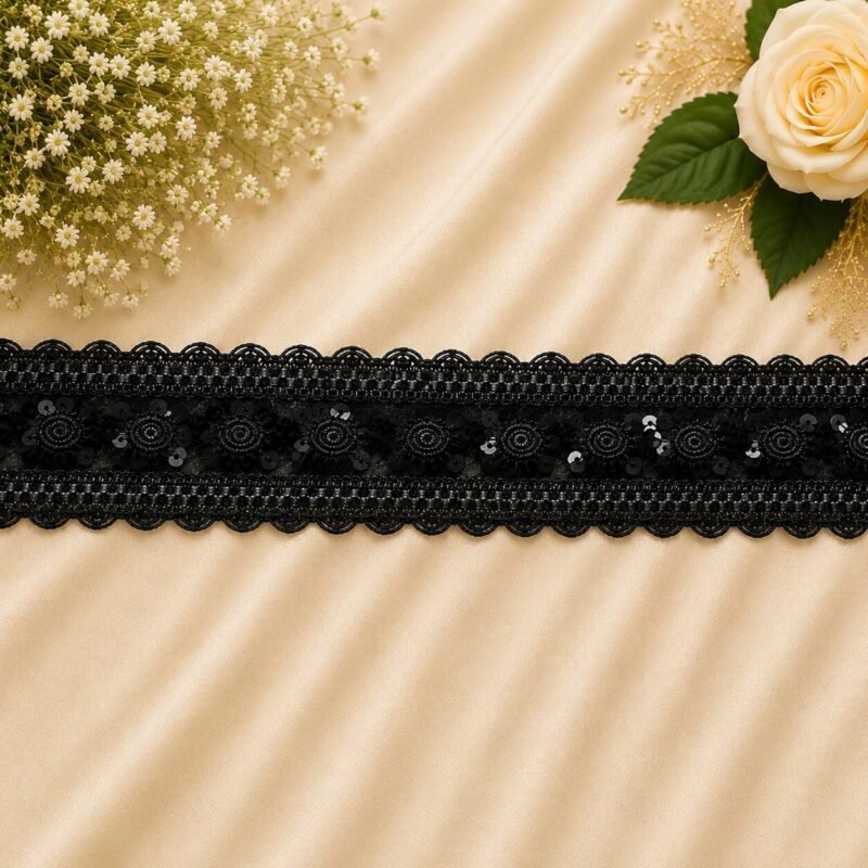 Zexira Black Sitara Sequence 2 Inch 9 Meter Border Lace