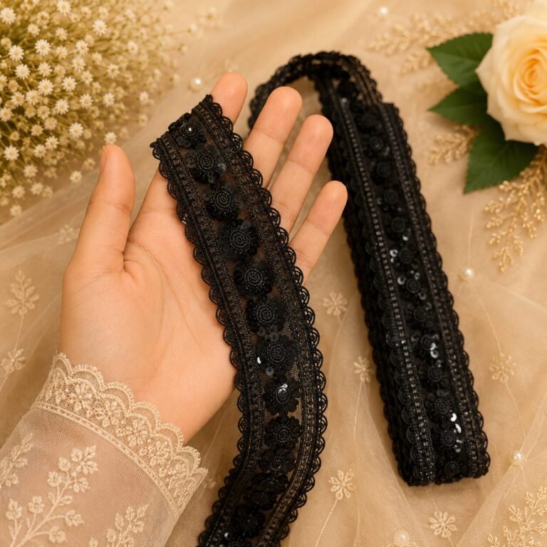 Zexira Black Sitara Sequence 2 Inch 9 Meter Border Lace