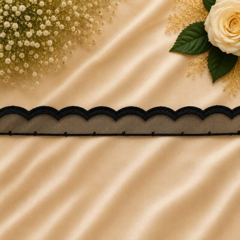 Zexira Beautiful Black Net Cutwork 1 inch 10 Meter Lace