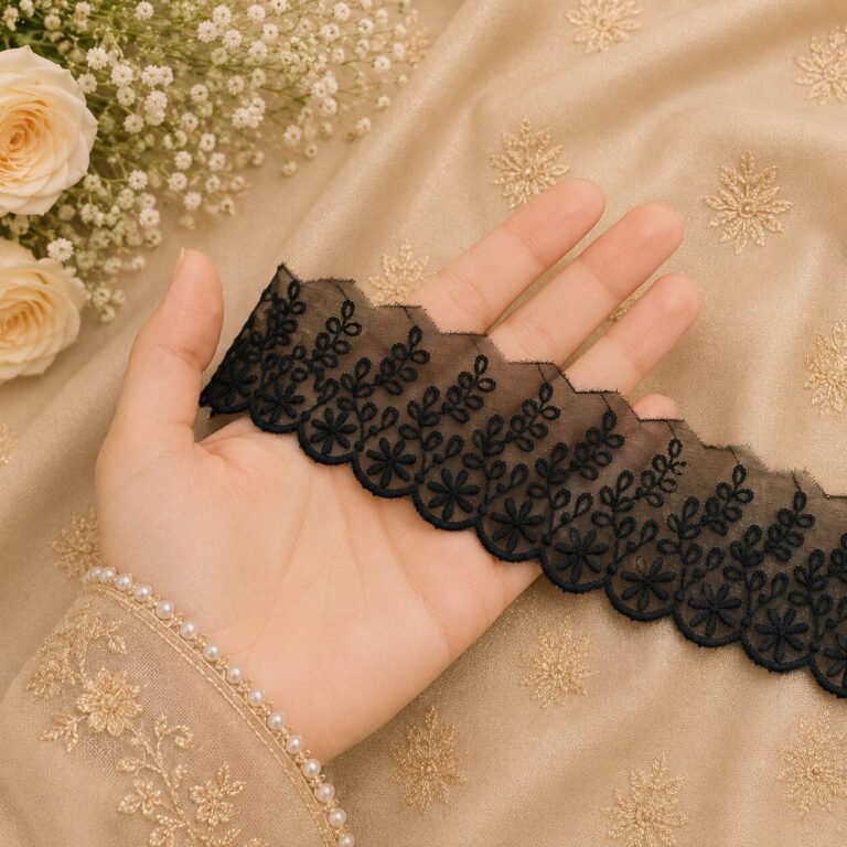 Zexira Black Net Cutwork 3 Inch 10 Meter Border Lace