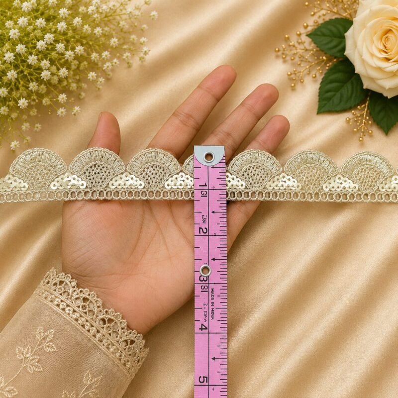 Zexira Golden Sequence Cutwork 1 Inch 9 Meter Lace