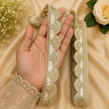 Zexira Golden Sequence Cutwork 1 Inch 9 Meter Lace