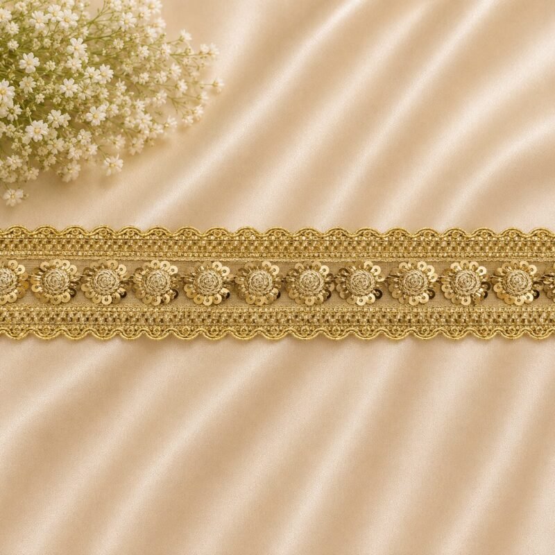 Zexira Golden Sitara Sequence 2 Inch 9 Meter Border Lace