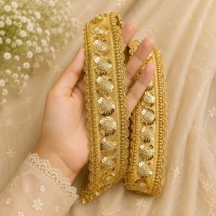 Zexira Golden Sitara Sequence 2 Inch 9 Meter Border Lace