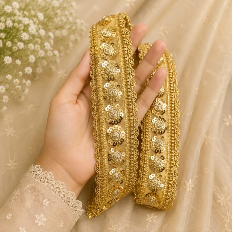 Zexira Golden Sitara Sequence 2 Inch 9 Meter Border Lace