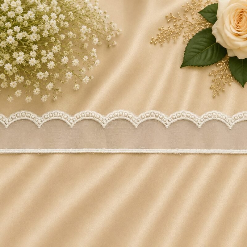 Zexira Beautiful Chiku Gold Net Organza Cutwork 1 inch 10 Meter Lace