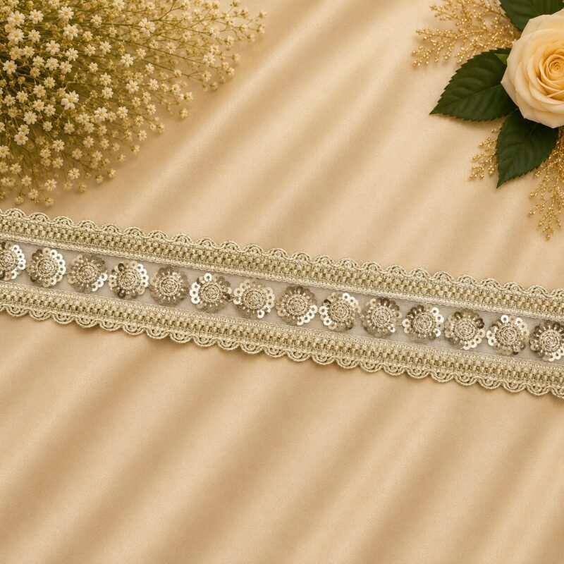 Zexira Pani Gold Zariwork Sequence 2 Inch 9 Meter Border Lace