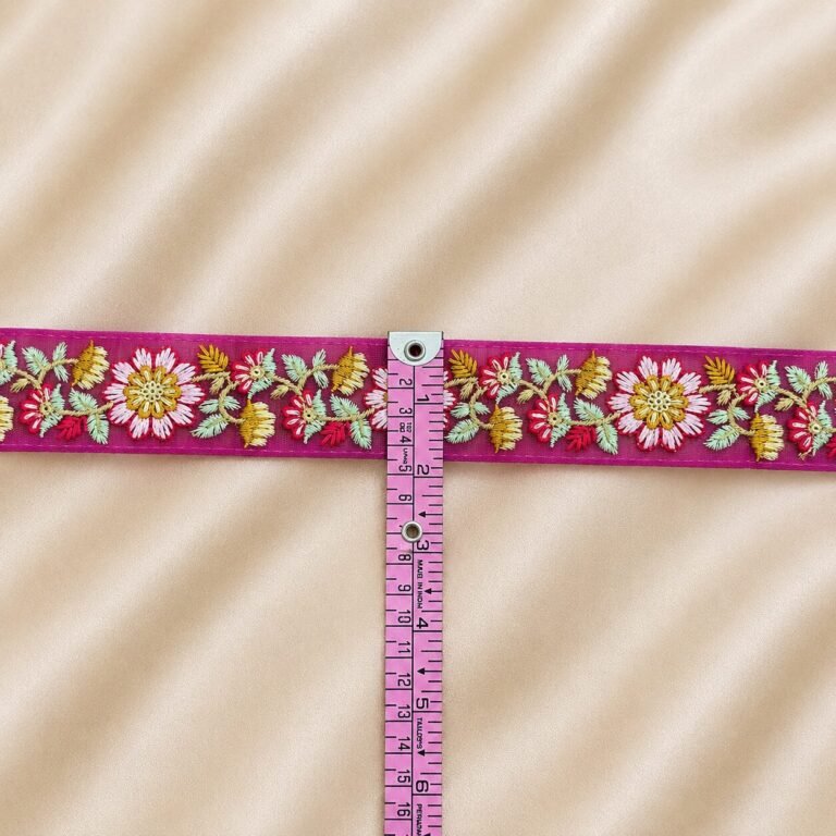Zexira Beautiful Rani Pink Embroidery Flower 2 Inch 9 Meter Border Lace