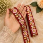 Zexira Beautiful Red Embroidery Flower 2 Inch 9 Meter Border Lace