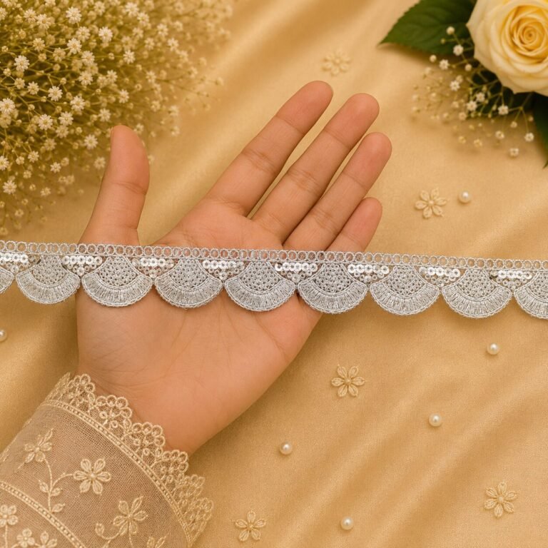 Zexira Silver Sequence Cutwork 1 Inch 9 Meter Lace
