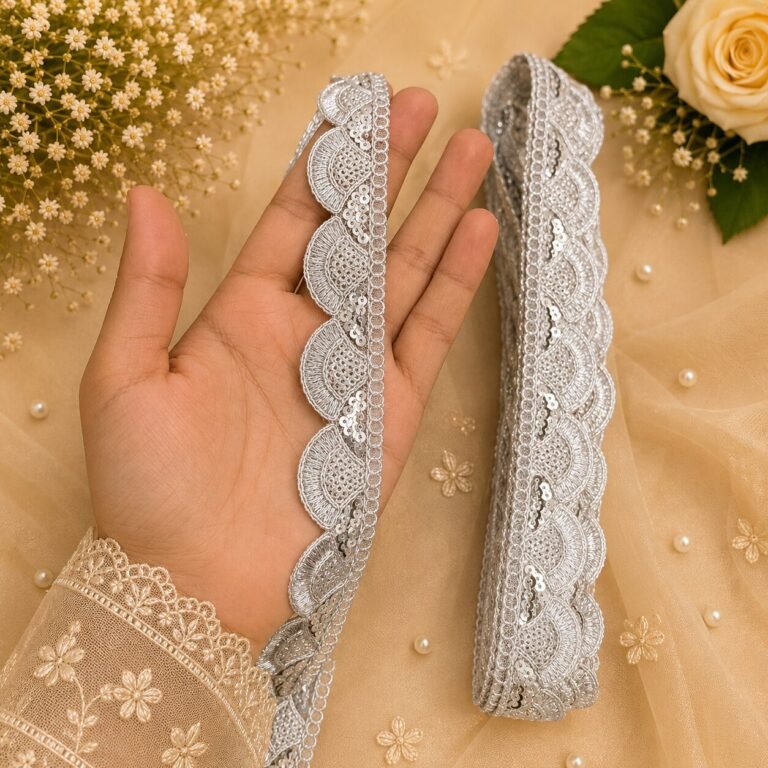 Zexira Silver Sequence Cutwork 1 Inch 9 Meter Lace