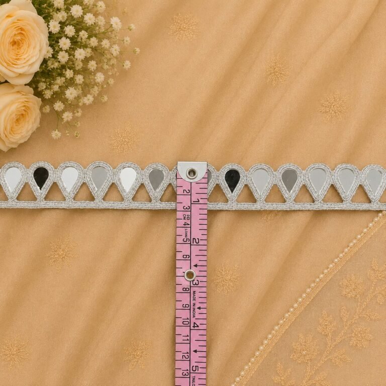 Zexira Silver Mirror Handwork 1 Inch 9 Meter Lace