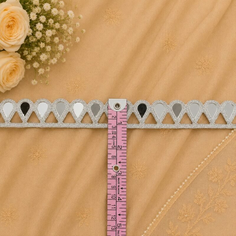 Zexira Silver Mirror Handwork 1 Inch 9 Meter Lace