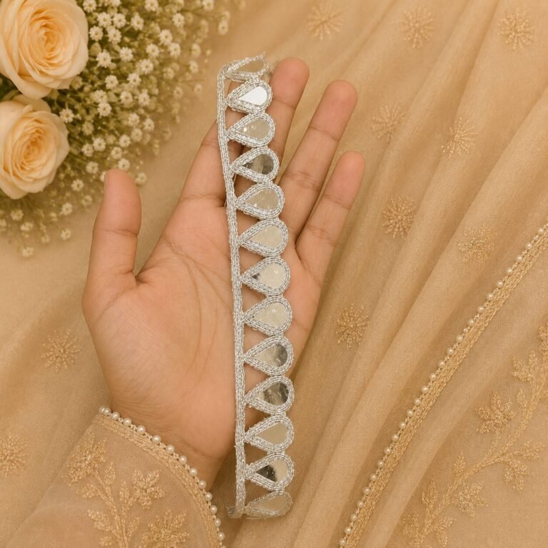 Zexira Silver Mirror Handwork 1 Inch 9 Meter Lace