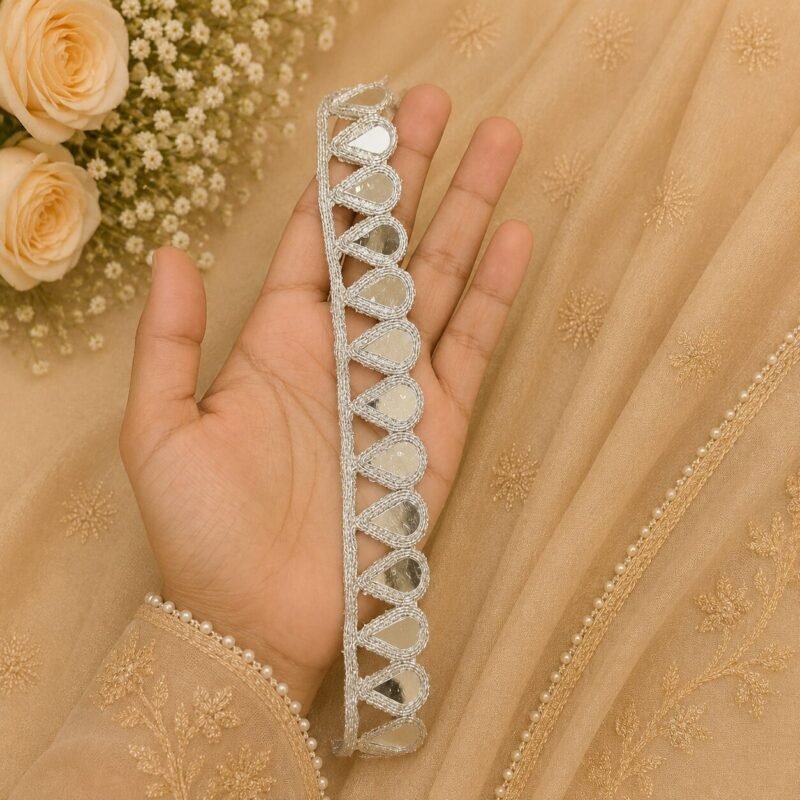 Zexira Silver Mirror Handwork 1 Inch 9 Meter Lace