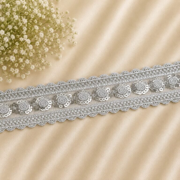 Zexira Silver Zariwork Sequence 2 Inch 9 Meter Border Lace