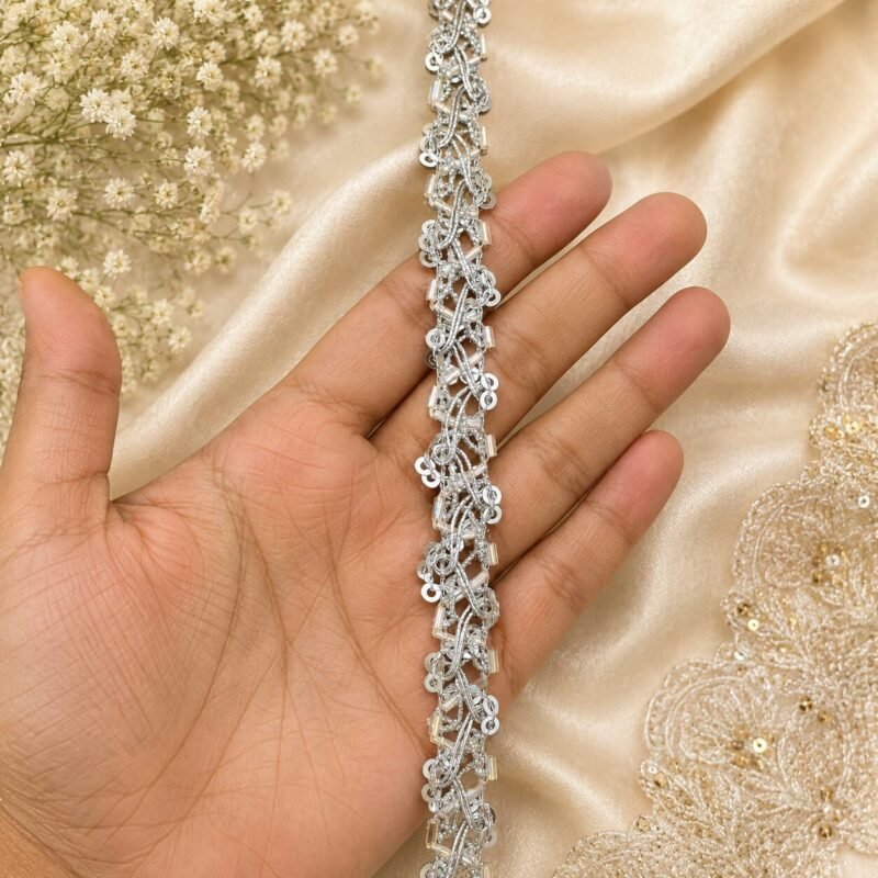 Zexira Silver Sequence Kinari 1 Inch 18 Meter Lace