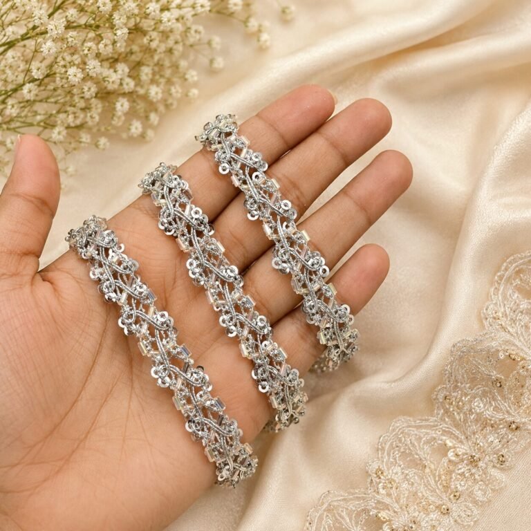 Zexira Silver Sequence Kinari 1 Inch 18 Meter Lace